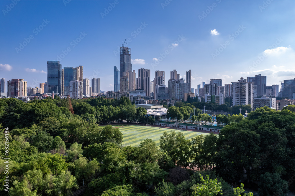 Aerial photography of modern architectural landscape in Wuhan CBD, China
