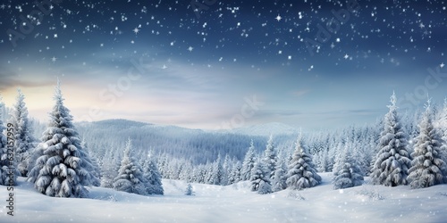 AI Generated. AI Generative. Merry christmas xmas new year winter holiday forest landscape. Decoration poster background adventure explore north © Graphic Warrior