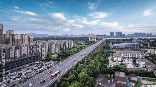 .Aerial photography of the famous Yangtze River Bridge skyline in Nanjing, China