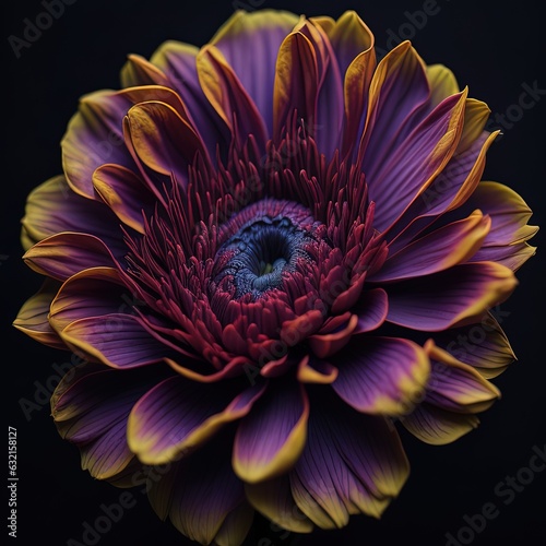 purple and yellow flower with a dark background