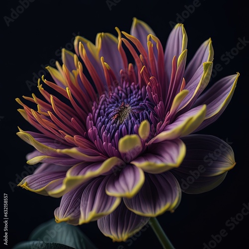 purple and yellow flower with a dark background