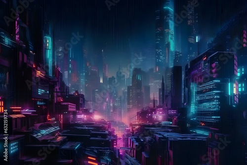 Futuristic cyberpunk space city with neon lights at night. Gaming  sci-fi metaverse