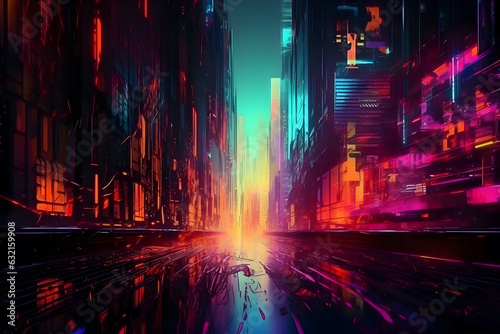 Futuristic cyberpunk space city with neon lights at night. Gaming, sci-fi metaverse © arte ador