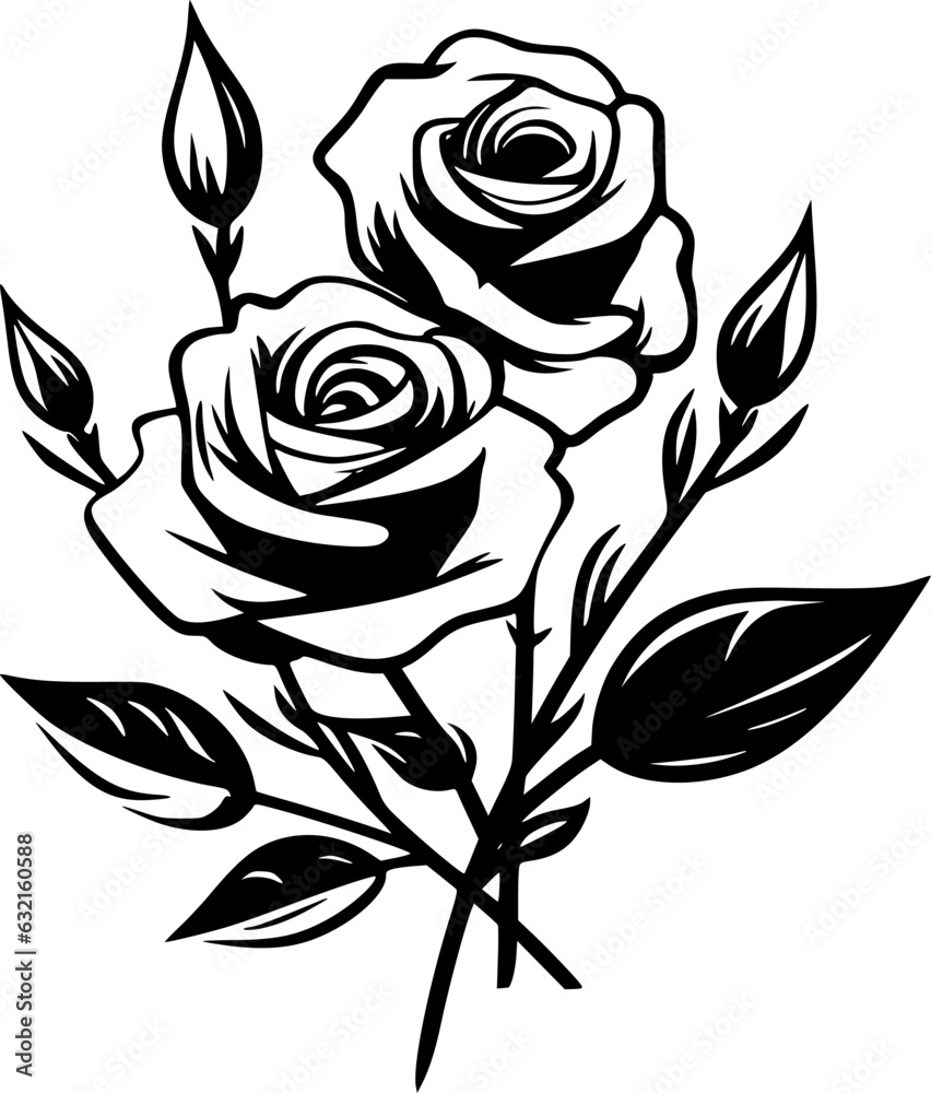 Roses | Black and White Vector illustration Roses | Black and White Vector illustration