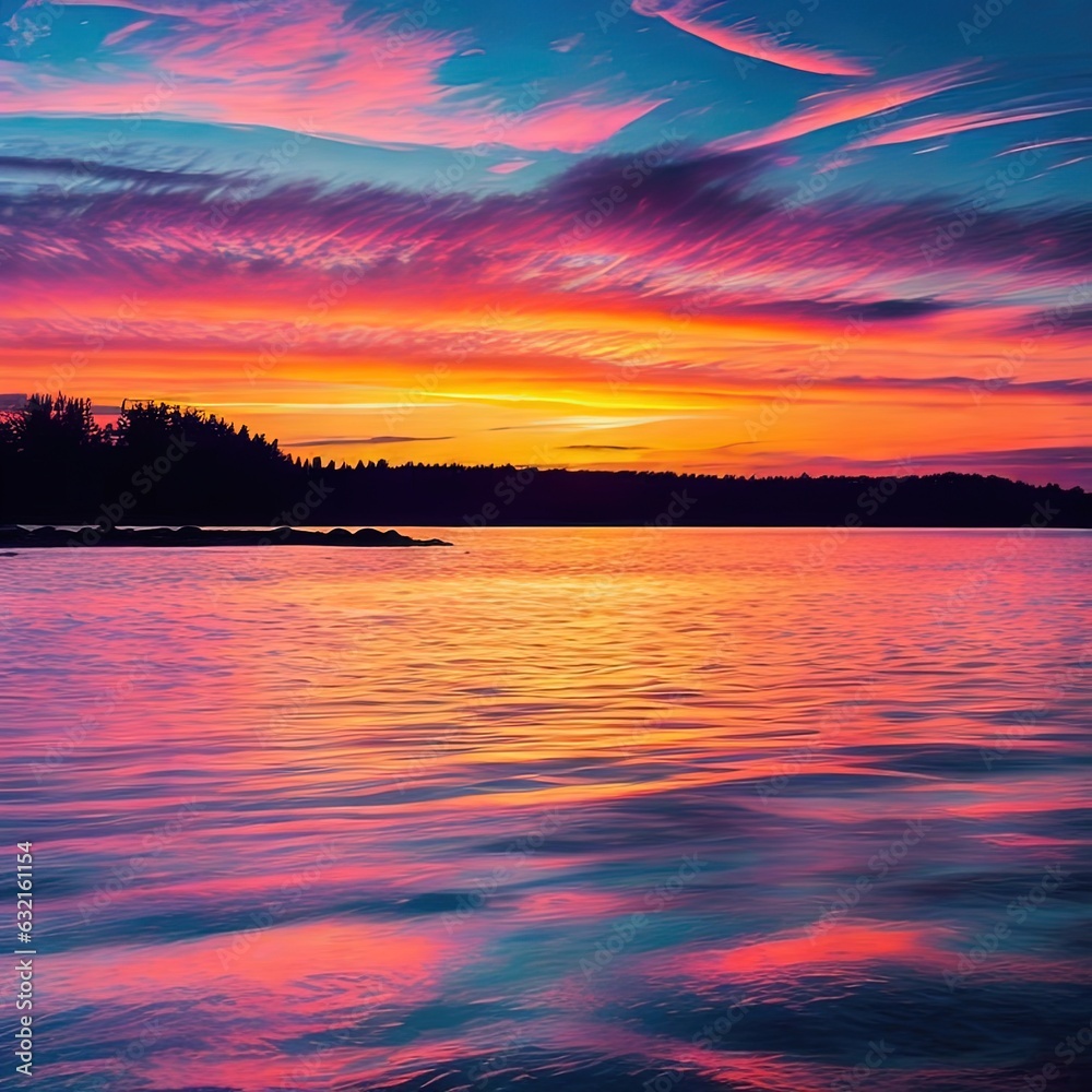 sky with a pink and blue sunset over a body of water