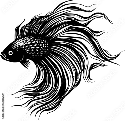 Beta Fish | Black and White Vector illustration