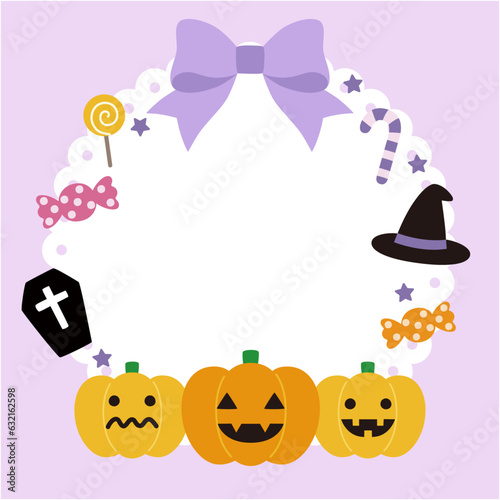 かわいいハロウィンのリボンフレーム　　 秋、ベクター、10月、パンプキン、ハロウィーン、お菓子