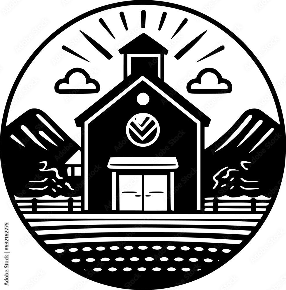 Fototapeta premium Farmhouse | Black and White Vector illustration