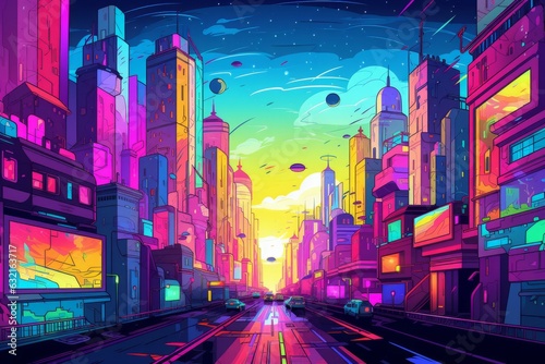 Acid colors vector city. Beautiful illustration picture. Generative AI