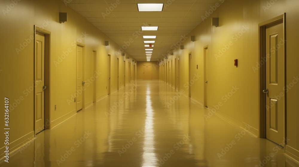 An empty room with yellow walls. Beautiful illustration picture. Generative AI
