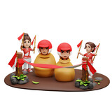 3D illustration Indonesian independence day of a sack race with a helmet