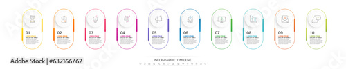 Line vector minimal infographic with 10 circles. Modern timeline business concept with ten steps by step for diagram, chart, flowchart, levels, graphic, app, web
