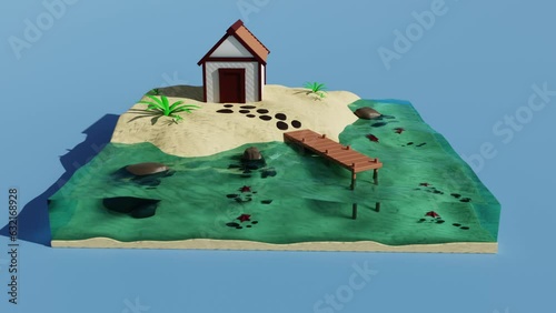 Moscow, Russia - March 15 2023: House by the sea, CG