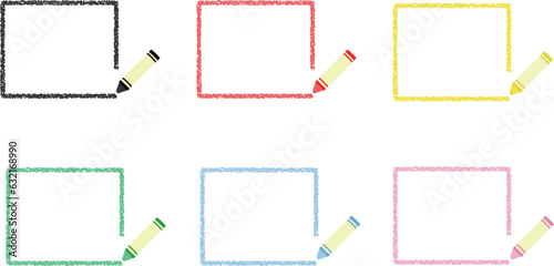 カラフルなクレヨンのフレームセット