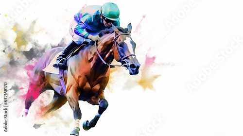 Fotografiet Abstract racing horse with jockey from splash of water