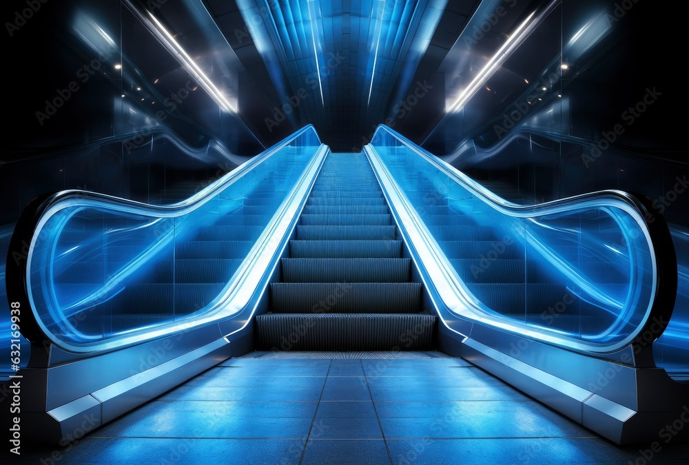 Fototapeta premium A panoramic angle of Escalator, Generative AI