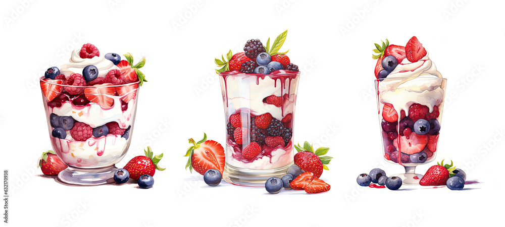 layered berry parfait watercolor