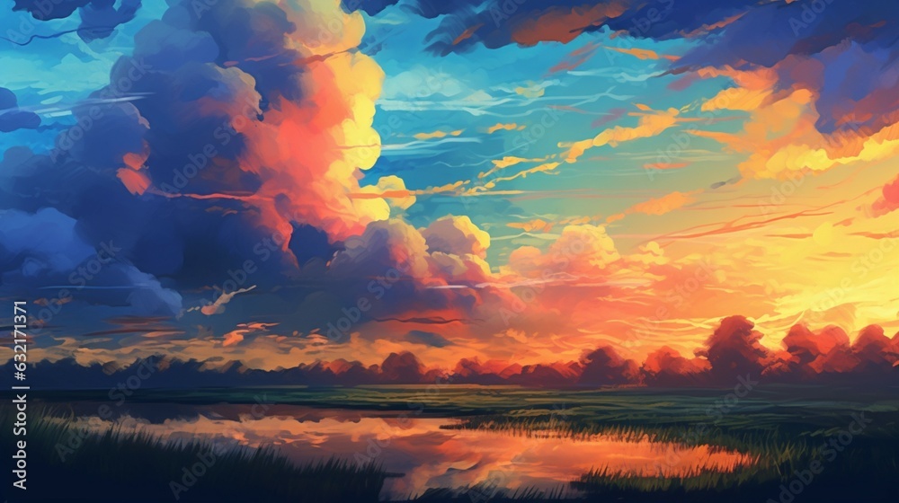 Beatiful Sky with Clouds Artistic Background.Painting.Generative AI