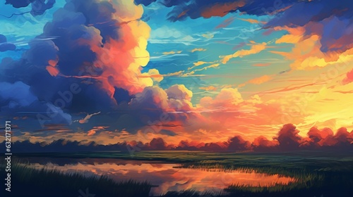 Beatiful Sky with Clouds Artistic Background.Painting.Generative AI