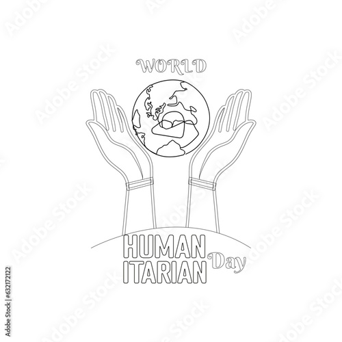 hands holding world Line World Humanitarian Day Art is observed each year on August 19th worldwide. Vector illustration Design