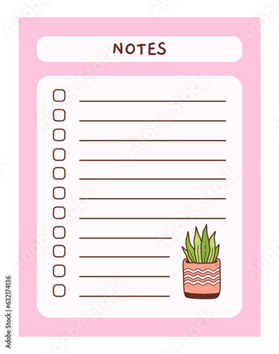 Cute to do list template with floral element. Funny design of daily planner, schedule or checklist. Perfect for planning, memo, notes and self-organization. Vector hand-drawn illustration.