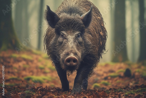 Fotografiet wild boar in forest