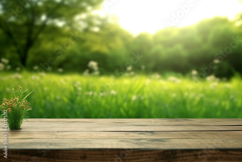 wooden table and flowers