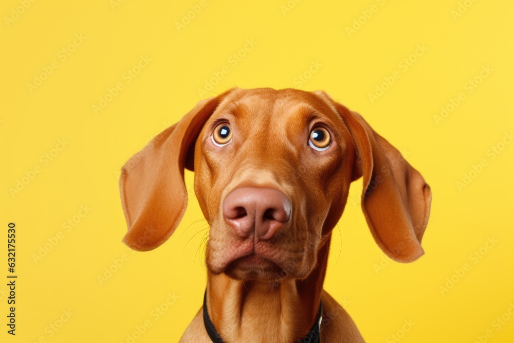 hungarian vizsla puppy in studio on yellow background, AI Generated