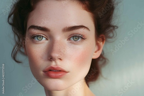 Portrait of beautiful brunette young woman with green eyes