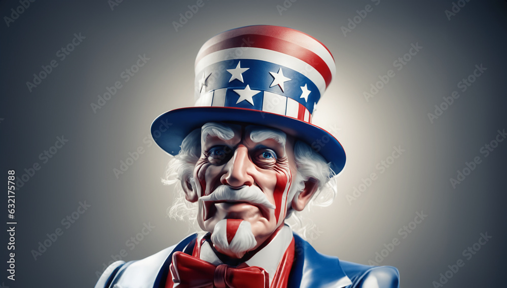 illustrazione primo piano di carattere Uncle Sam su sfondo di luce diffusa - obrazy, fototapety, plakaty 