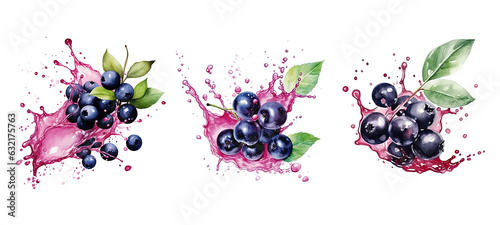 healthy chokeberry splash juice watercolor photo