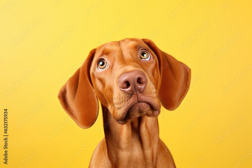 hungarian vizsla puppy in studio on yellow background, AI Generated hungarian vizsla puppy in studio on yellow background, AI Generated