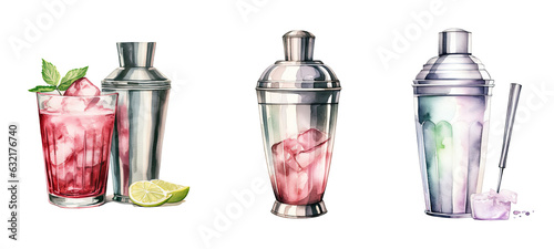 drink classic cocktail shaker watercolor photo