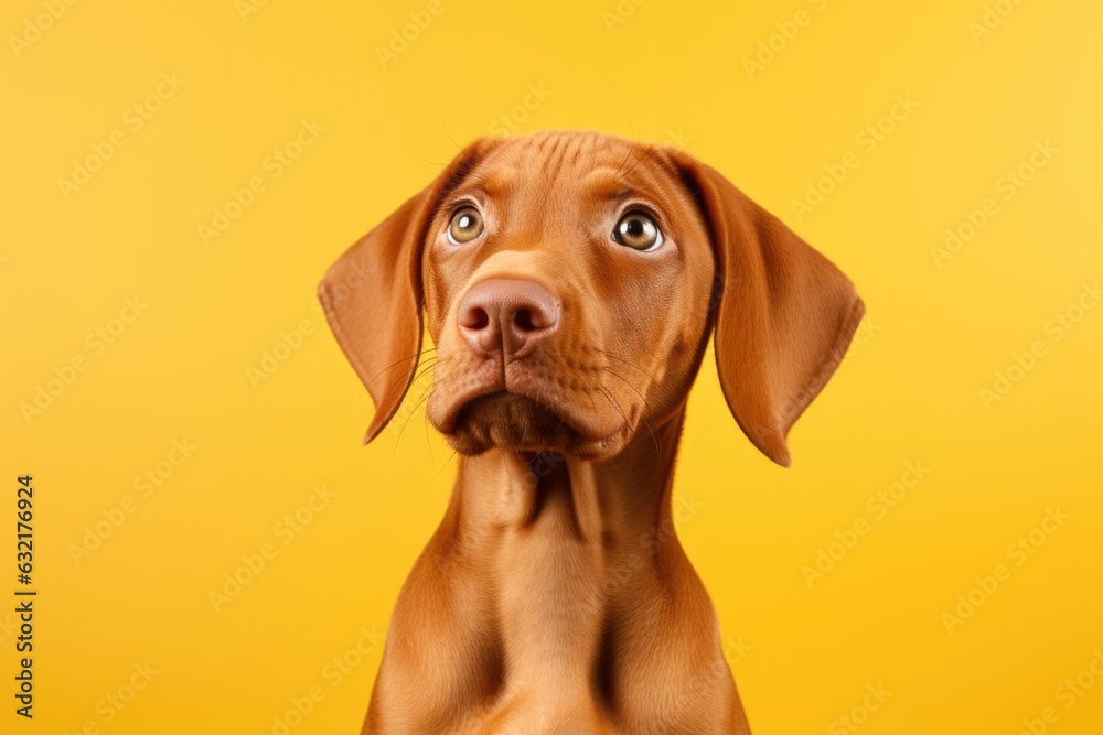 hungarian vizsla puppy in studio on yellow background, AI Generated hungarian vizsla puppy in studio on yellow background, AI Generated