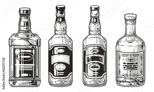 Alcohol bottles set element monochrome