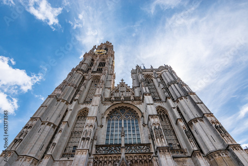 Cathedral of Our Lady in Antwerp, Belgium. Low angle view.