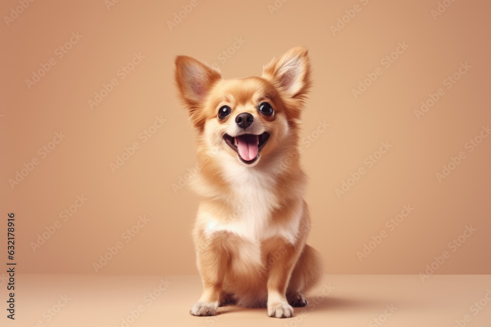 cute dog on beige background, AI Generated