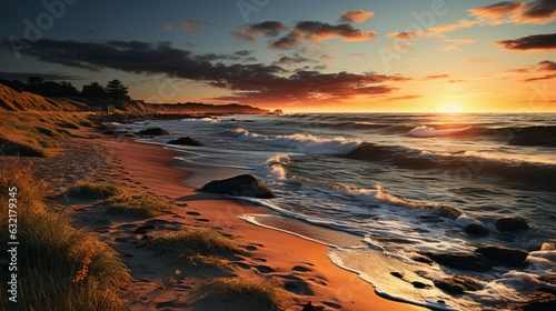 Beautiful dunes beach at sunset, North Sea, Germany.