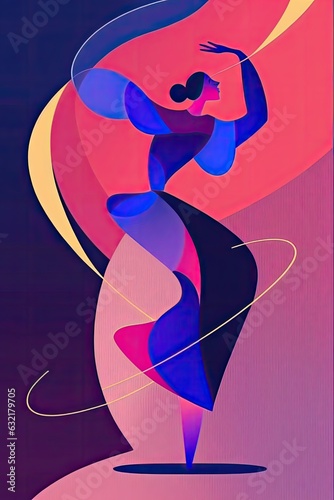 Silhouette of expressive girl dancing modern dance styles. Dancers colorful flat style art.