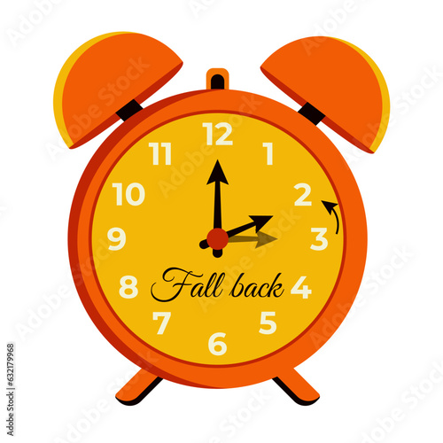 Daylight Saving Time concept. Fall Back. The hand of the clocks turning to winter time. Vector illustration in modern flat style design