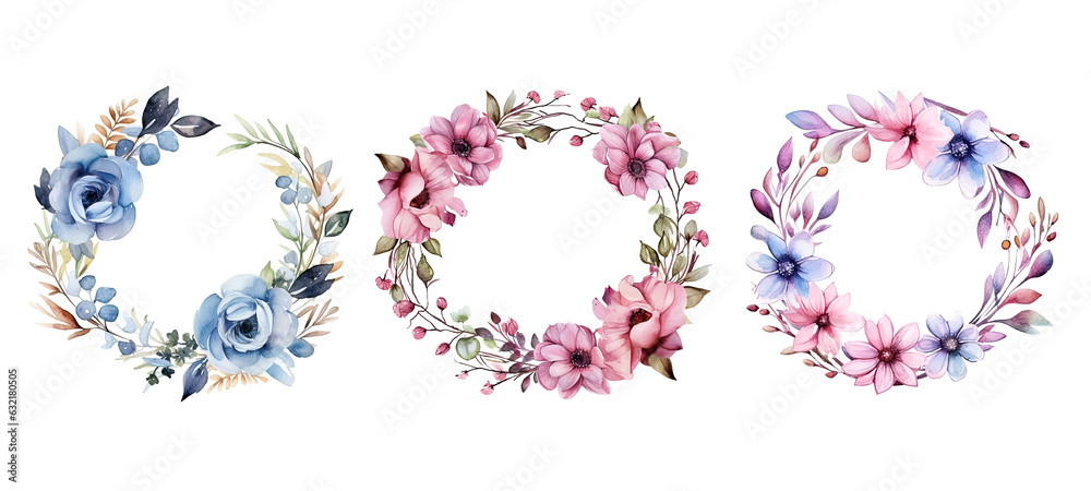 frame floral wreath crown watercolor