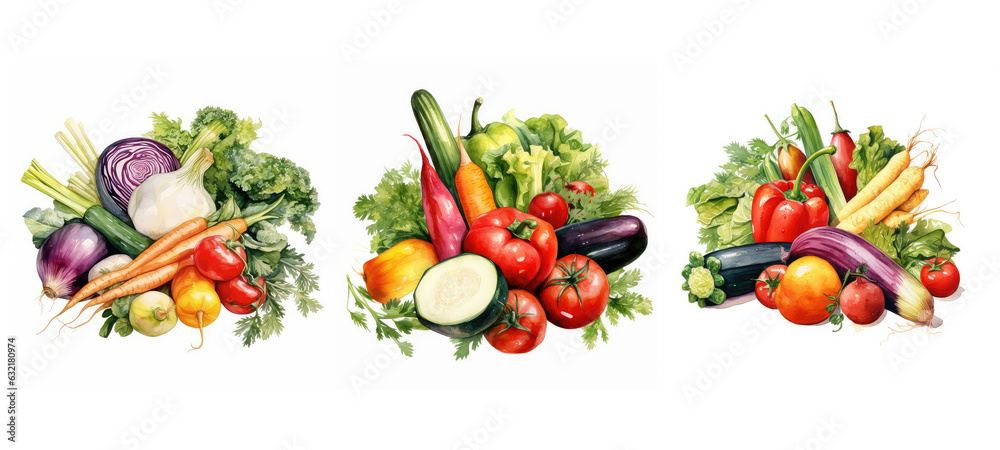 green fresh organic vegetables watercolor - obrazy, fototapety, plakaty 