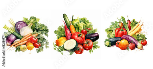 green fresh organic vegetables watercolor