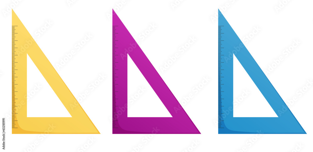 Colorful triangular rulers set, school equipment elements Colorful triangular rulers set, school equipment elements