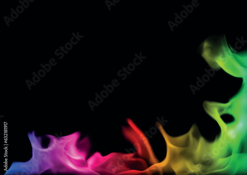 Flames of Fire in the Color of the Color Spectrum - Abstract Illustration on a Black Background, Vector