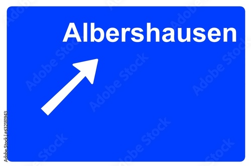Illustration eines Autobahn-Ausfahrtschildes mit der Beschriftung "Albershausen" 