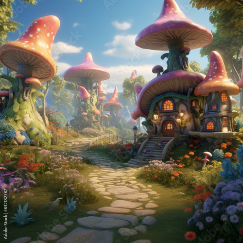 Fairy Tale Forest Soft pastel-colored Magical fairies, castles, and toadstools in an enchanted forest