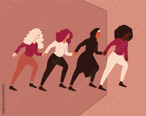 Group of women forms a community to help each other in their professional career. Business woman starts a new life with the help of her friends. Women empowerment, leadership and sisterhood concept.