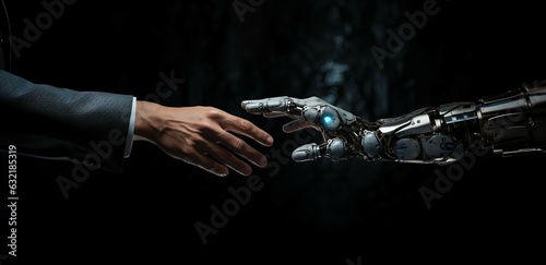robot's hand reaching out for human hand, Created by AI