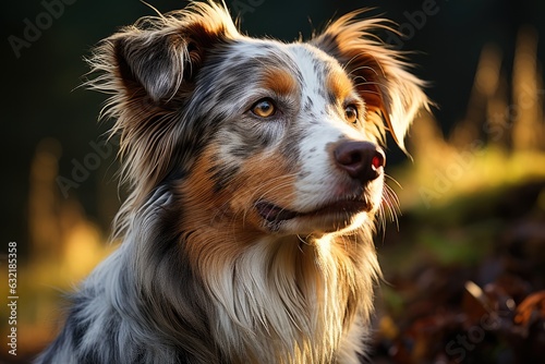 Merle Australian Shepherd dog, close-up portrait outdoors © DenisNata